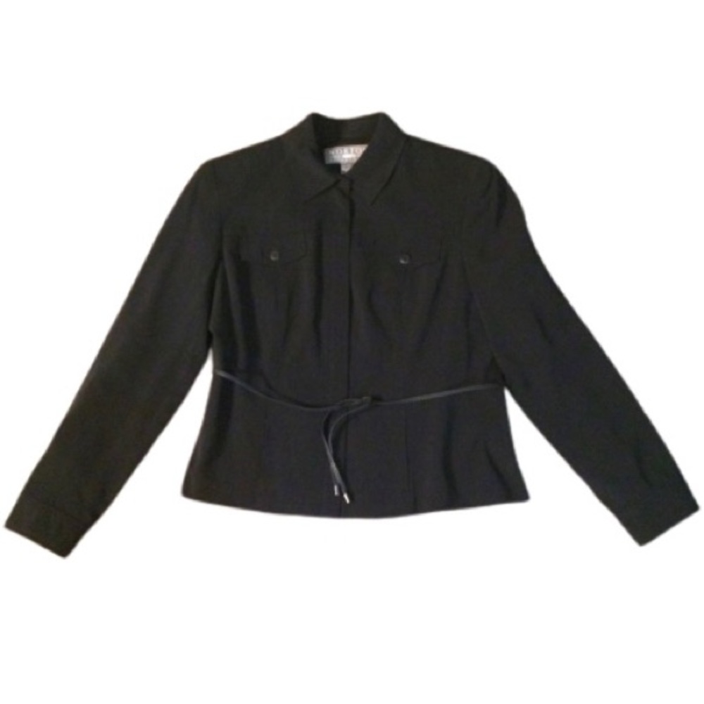Norton McNaughton black zip-up suit jacket blouse